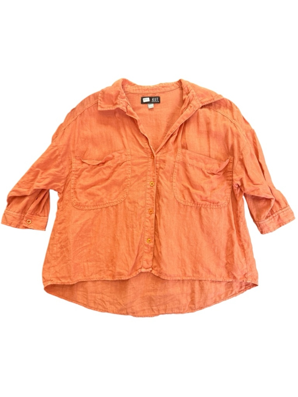 KUT From The Kloth Womens Size Small Orange Linen Relaxed Button Up Boxy Shirt